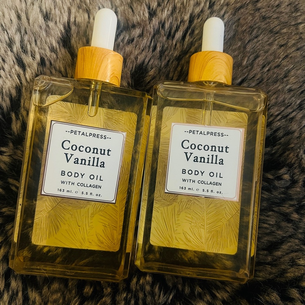 Petalpress Coconut Vanilla Body Oil with Collagen, 5.5 floz / 163 ml X2